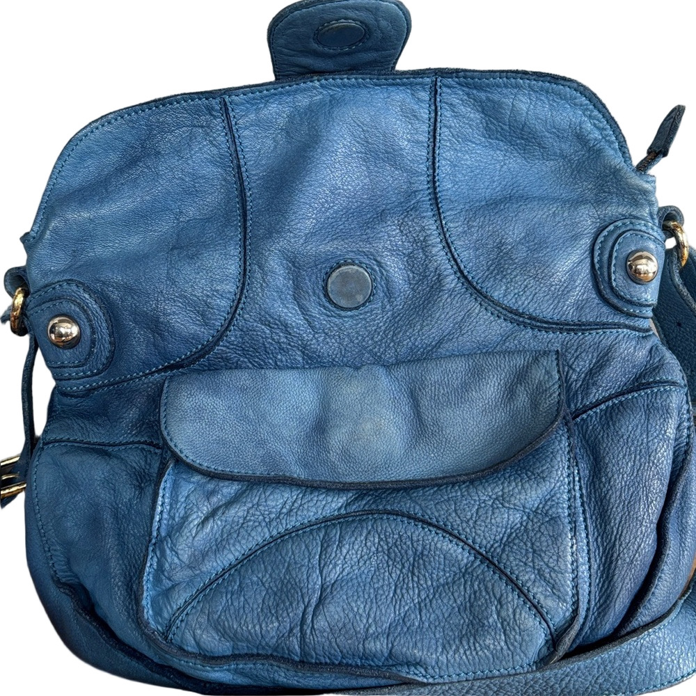 Anthropologie Lucky Penny Blue Leather Faded Crossbody Boho Bag - Picture 5 of 9